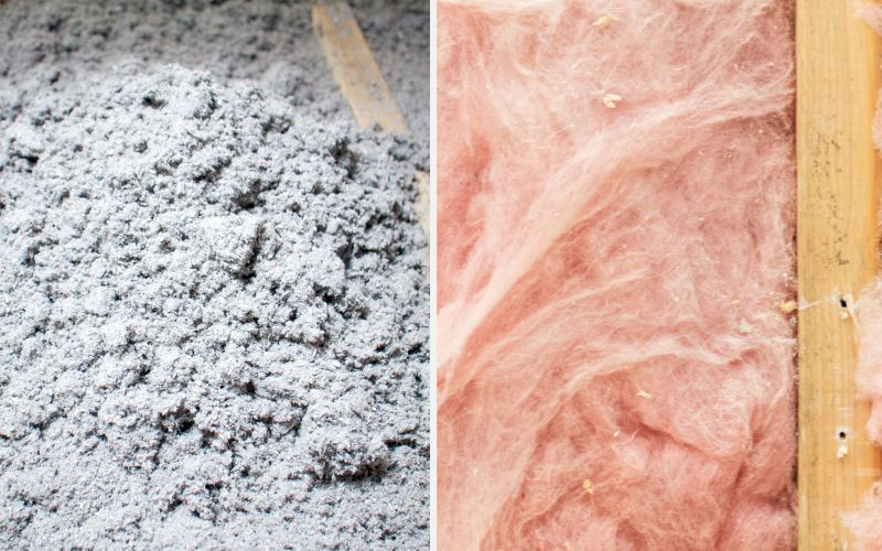 side by side comparison of cellulose and fiberglass insulation