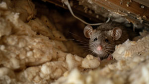 Mouse (pest) in the insulation of a residential home
